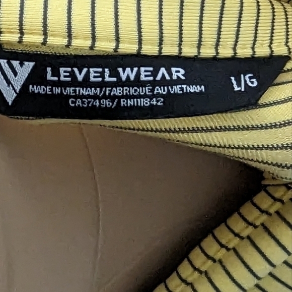 Levelwear Polo Shirt‎ Men's L Stripped Yellow/Black/White Short Sleeve Shirt - Picture 5 of 6